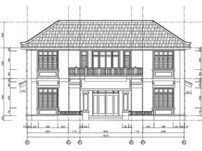 Bản vẽ thiết kế biệt thự đẹp 2 tầng kiến trúc mái ngói âm dương 7.1x15.2m