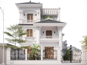 Bản vẽ thiết kế chi tiết Nhà biệt thự 3 tầng đẹp phong cách tân cổ điển KT 12.5x13.43m.