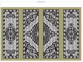 Bản vẽ thiết kế cổng 4 cánh hoa văn đẹp dxf