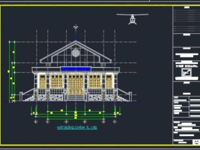 Bản vẽ thiết kế kiến trúc hội trường 1 trệt 75x19.6m(mặt bằng +mặt cắt)