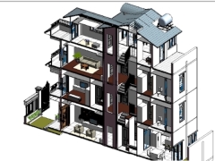 Bản vẽ thiết kế kiến trúc, kết cấu, nội thất biệt thự 4 tầng villa Revit