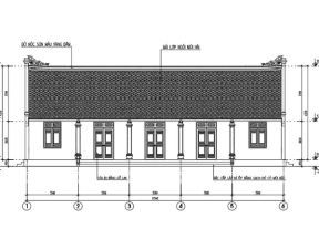 Bản vẽ thiết kế kiến trúc nhà Trụ Trì theo phong cách nhà cổ 3 gian 2 trái 8x17.5m