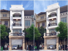 Bản vẽ thiết kế nhà phố 4 tầng đẹp theo phong cách tân cổ điển 5x14.7m