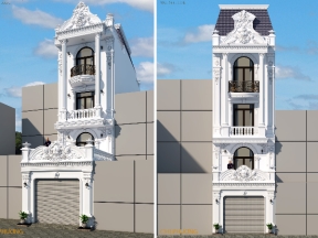Bản vẽ thiết kế nhà phố 4 tầng tân cổ điển 5x21.6m có thang máy