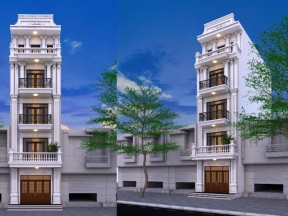 Bản vẽ thiết kế nhà phố đẹp phong cách tân cổ điển 5 tầng kích thước 5x13m mặt tiền