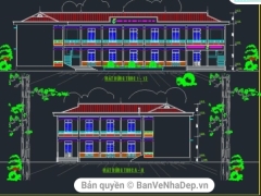 Bản vẽ thiết kế trường tiểu học 2 tầng kích thước 22.45x34.8m gồm: kết cấu+kiến trúc