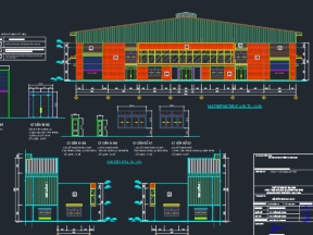 Bản vẽ tòa nhà phân xưởng nhà công nghiệp 8x55m