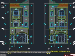 Bản vẽ tòa shop house 3 tầng, diện tích (12.9x6)m. Full kiến trúc, kết cấu, MEP