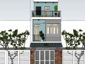 Bao cảnh mẫu nhà phố 3 tầng 4.2x27.2m model sketchup