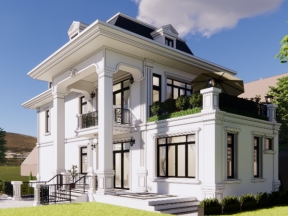 Biệt thự 2 tầng cổ điển 9.7x15.7m - File 3D sketchup + Cad Kiến trúc