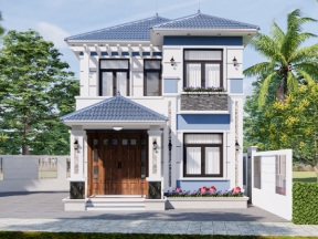 Biệt thự 2 tầng mái nhật 11.2x13.4m file cad và sketchup