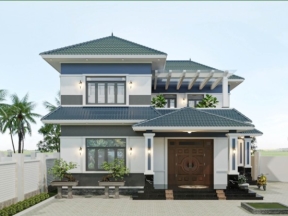 Biệt thự 2 tầng mái nhật cao cấp 12.8×12.8m