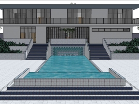 Biệt thự 2 tầng model sketchup có hồ bơi