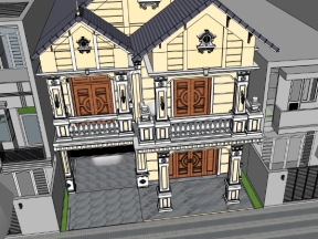 Biệt thự 2 tầng tân cổ điển 10x20m - file sketchup + Mặt bằng cad