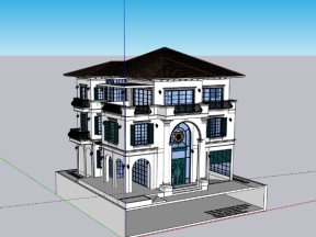 Biệt thự 3 tầng 14x12m model sketchup 