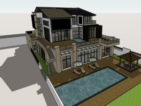 Biệt thự 3 tầng có bể bơi model sketchup 2020