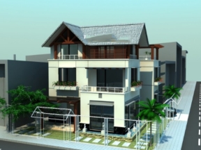 Biệt thự 3 tầng mái dốc diện tích 12.5x13.5m