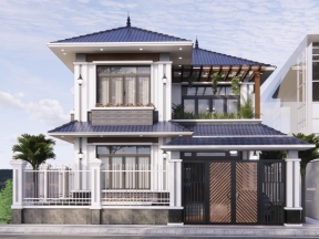 Biệt thự mái Nhật 2 tầng 8.5x14.15m - Hồ sơ thiết kế đầy đủ (CAD + 3D)