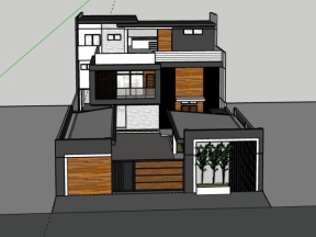 Biệt thự phố 2 tầng 14x32m mái bằng model sketchup