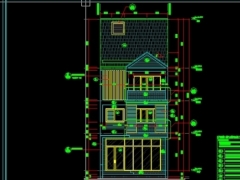 Bộ bản vẽ cad thiết kế nhà phố 3 tầng KT 6.5x22.5m gồm: KT+KC+DN+dự toán