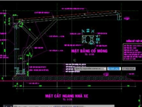 Cad nhà xe khung thép 4.5x14m