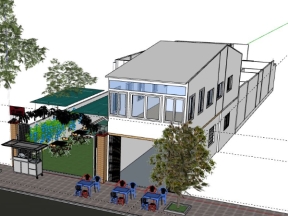 Cafe 2 tầng 9x31m model sketchup