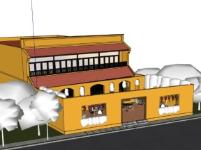 Cafe cổ 2 tầng 14x19m model sketchup