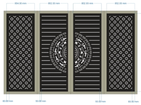 Cnc thiết kế cổng 4 cánh trống đồng bông tuyết 2025
