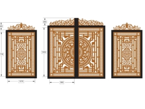 Cnc thiết kế cổng chùa file cad cổng 2 cánh chính phụ