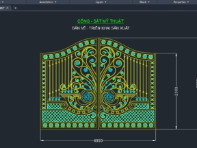 Cổng 2 cánh sắt nghệ thuật sắt uốn đẹp