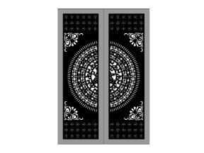 Cổng 2 cánh trống đồng cnc hoa văn hoa góc mới
