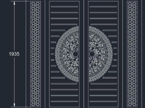 Cổng 4 cánh trống đồng, bông tuyết có lỗ khóa tròn