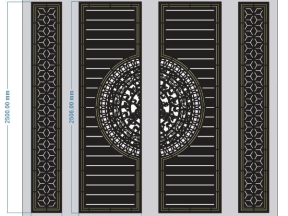 Cổng 4 cánh trống đồng bông tuyết có viền cnc