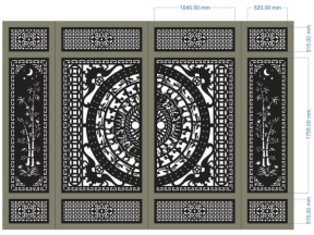 Cổng 4 cánh trống đồng trúc dơi cnc dxf