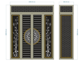 Cổng 4 cánh trúc trống đồng cnc dxf