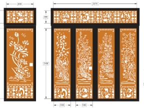 Cổng tùng cúc trúc mai an khang thịnh vượng dxf