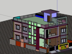 Download model sketchup nhà dân 2 tầng 12x14m