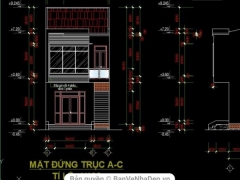 Dựng mẫu file CAD mẫu nhà phố 2.5 tầng kích thước 5x13.35m gồm: kiến trúc, kết cấu, điện nước.