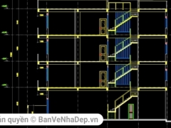 Dựng mẫu file cad thiết kế nhà mặt phố 4 tầng dạng nhà ống cực đẹp gồm file kiến trúc, file kết cấu