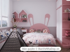 Dựng mẫu file sketchup thiết kế phòng ngủ cho bé rất đáng yêu phối tông màu trắng hồng cực đẹp