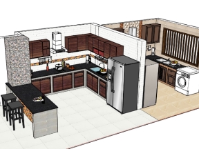 Dựng model sketchup nội thất phòng bếp mới 