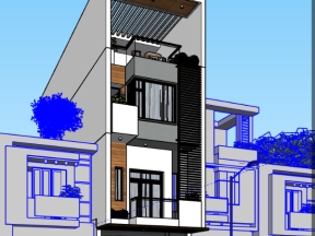 File .skp 3d mẫu nhà phố 3 tầng kích thước xây dựng 5x16.5m