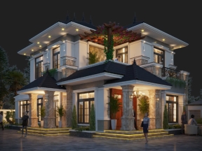 File 3dmax mẫu biệt thự 2 tầng 9x18m mái nhật