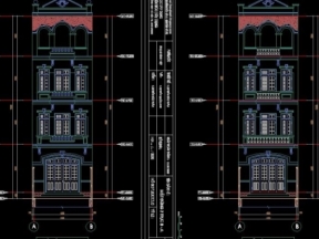 File Autocad kiến trúc + kết cấu nhà ống 4 tầng kích thước 4.2x18m