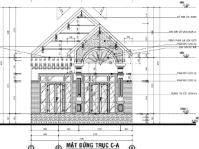File autocad nhà 1 tầng mái thái 7x21.8m