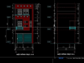 File autocad nhà ở 3 tầng diện tích 5x20.7m kiến trúc và kết cấu