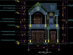 File autocad thiết kế biệt thự 2 tầng kích thước 9x19.8m gồm bản vẽ: kiến trúc, kết cấu, điện nước
