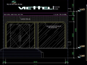 File autocad thiết kế cửa hàng Viettel kích thước 9.848x23.72m