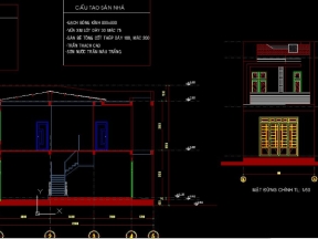 File autocad thiết kế nhà phố 2 tầng kích thước 5.5x12m