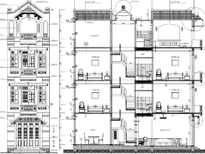 File Autocad thiết kế nhà phố 4 tầng phong cách kiến trúc tân cổ điển 4x13m mặt tiền